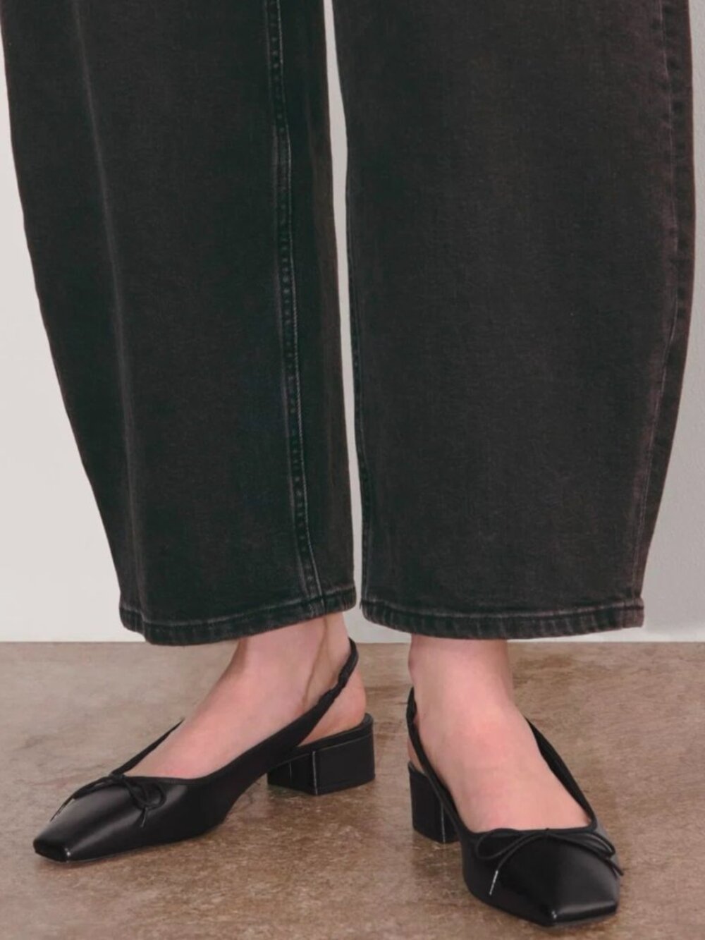 Everlane Ballet Slingback Heels Black Leather  Women's Sizes NEW Classic